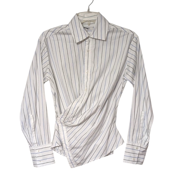 Madewell Tops - Madewell White and Blue Striped Button Down Asymmetrical Wrap Preppy Top Size 00